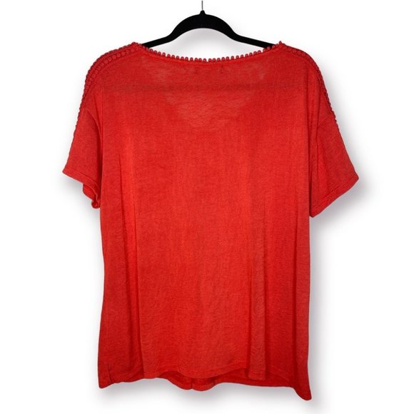 Modern Canvas XXL Orange Lightweight Modal Blend Short Sleeve Lace Detail Blouse - Picture 2 of 9